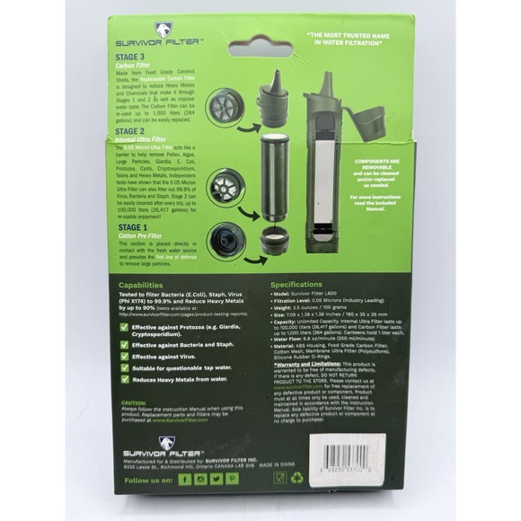 Survivor Filter Squeeze Kit / .05 Micron Filter & 2 Collapsible Folding Canteen - Picture 2 of 2